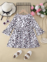 1pc Girls Casual Leopard All-Over Print Random Cut Hem Dress, Autumn
